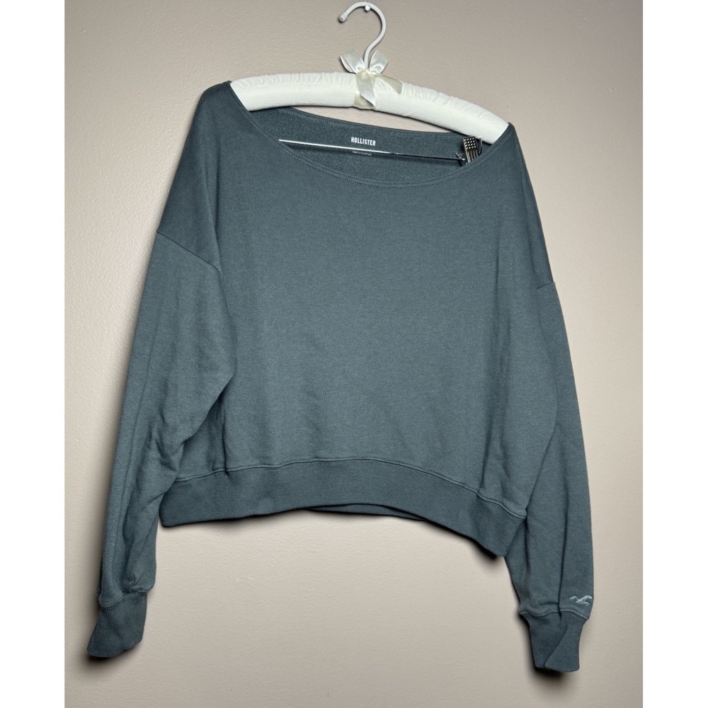 Hollister Green Off the Shoulder Cropped Sweatshirt Fleece Pullover Womens M